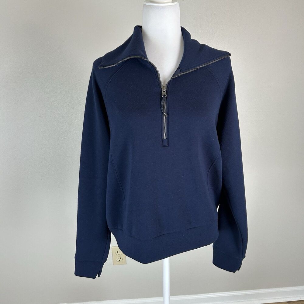 Spanx Air Essentials Sweatshirt Sz L Navy Half Zip Athleisure Cozy Oversized.